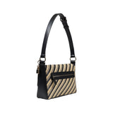 Mala de Ombro Guess – Izzy Stripe Flap Bag em Preto e Bege