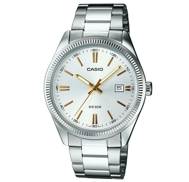 CASIO Collection Lady Date - Montre vintage en argent avec index dorés