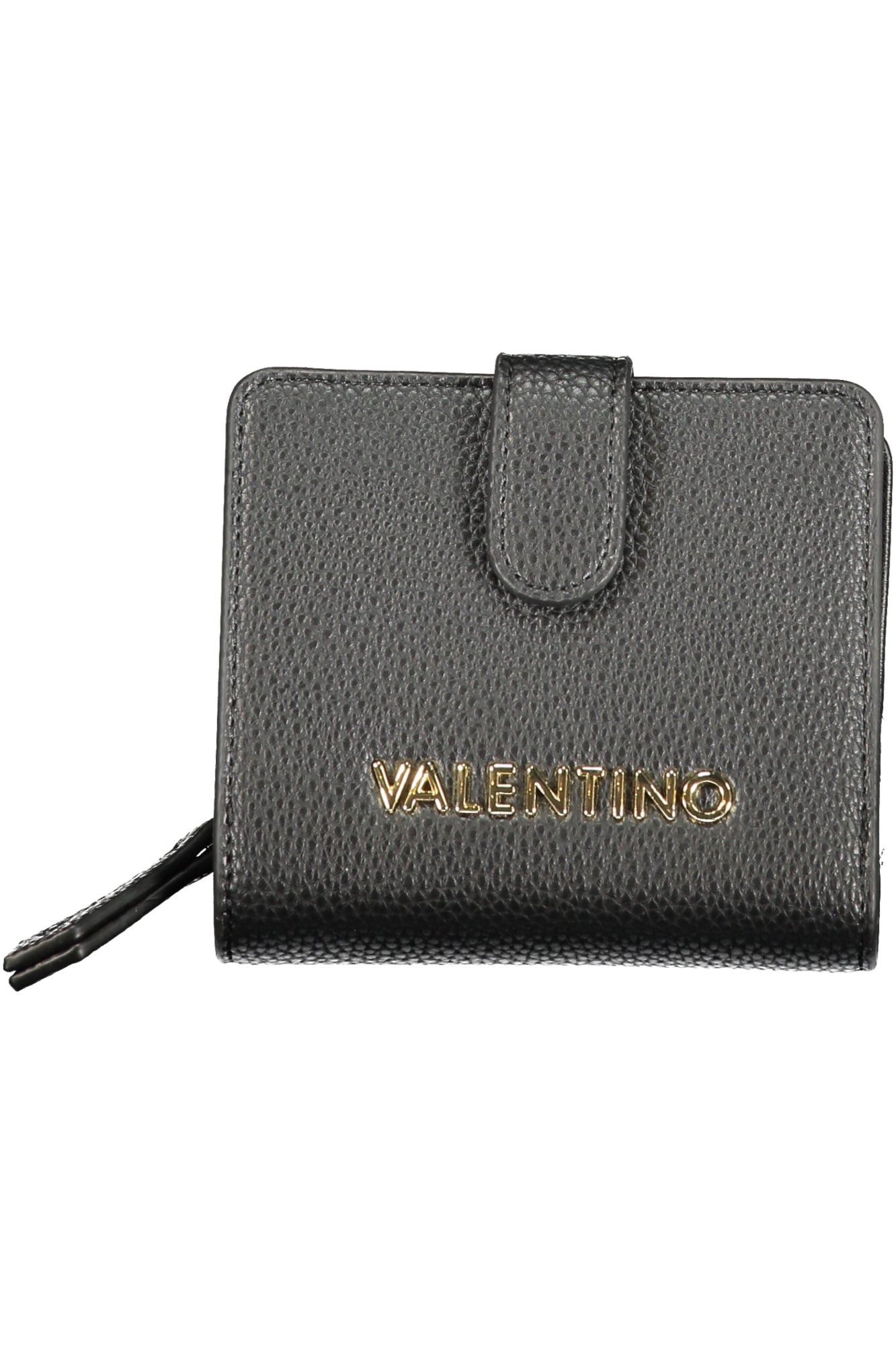 Carteira Valentino (Preto) – Carteira Compacta com Fecho Zip e Logótipo Dourado